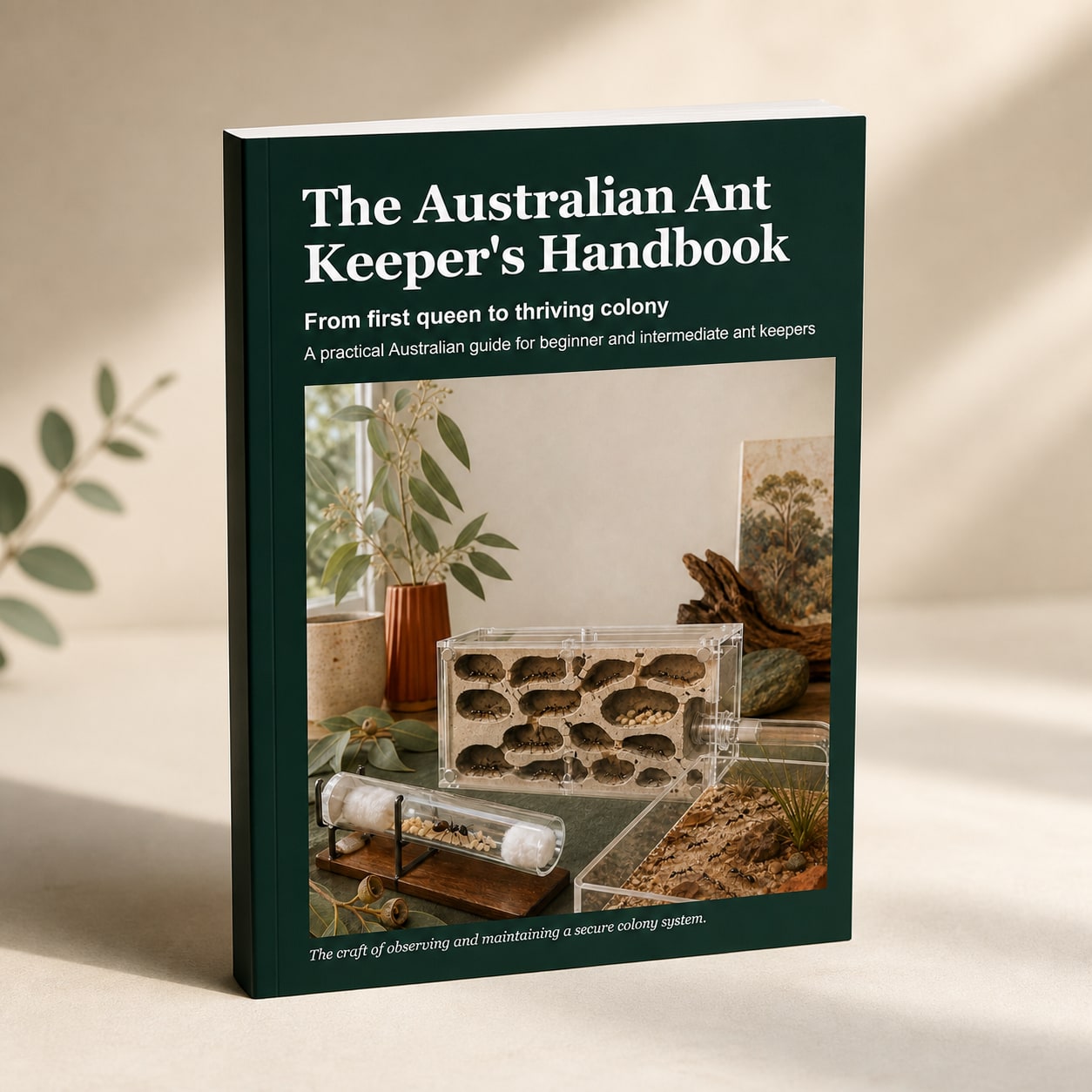 The Australian Ant Keeper's Handbook shown as a standing book mock-up
